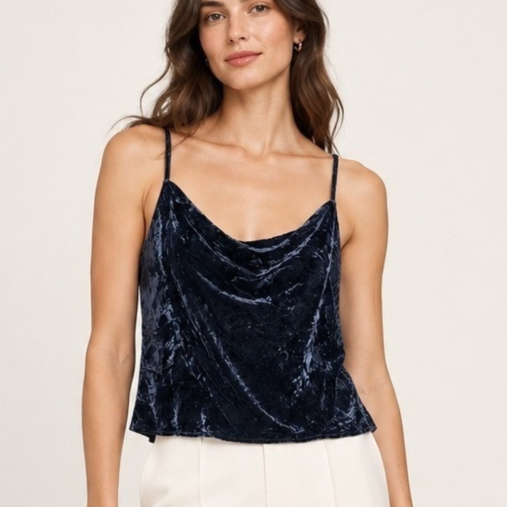 Banana Republic Womens Velvet Cowl Neck Cami Size L Navy Blue Holiday Party Top